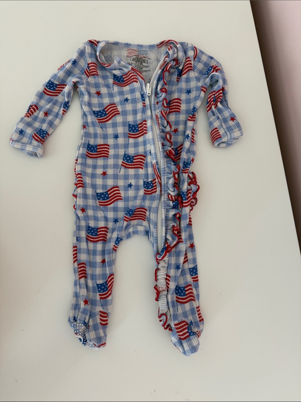 Caden lane Infant American Flag Ruffle Zip One-Piece